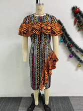 Elegant Print Ruffle Package Hip Dress